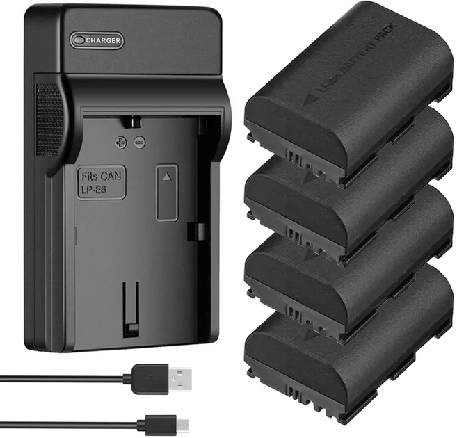 Probty 2650mAh LP E6 배터리 캐논 EOS 5DS R Mark II 6D 7D 및 마이크로 USB 입력 충전기용, 1개, 06 4BatteryWithCharger