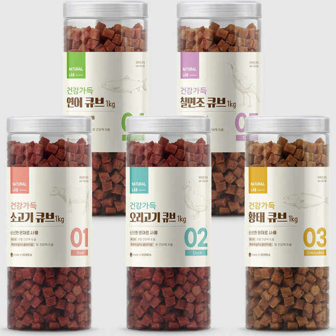 네츄럴랩 건강가득 큐브 져키 강아지 대용량 간식, 연어큐브, 1kg, 1개