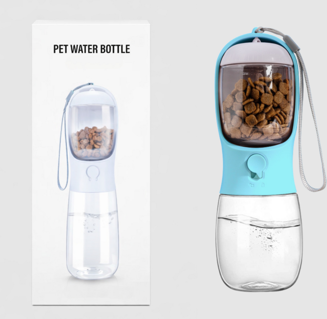 차즈마켓 반려동물 휴대용 사료 급수기 2in1 강아지 고양이 물통+간식통 사료통, 1개, 내고온 민트300ml