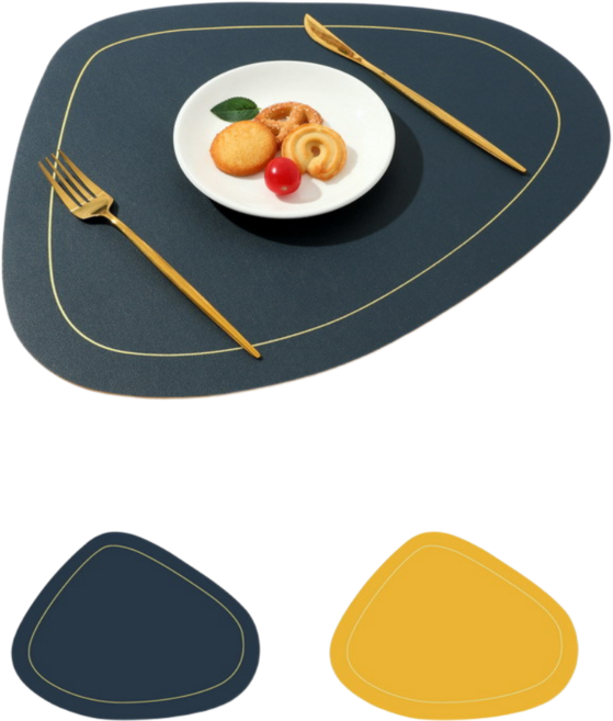 허니템픽 조약돌 테이블보 컬러 테이블매트 방수 식탁보 양면가죽식탁매트, 딥블루 2개, 1세트, 36.5x45cm