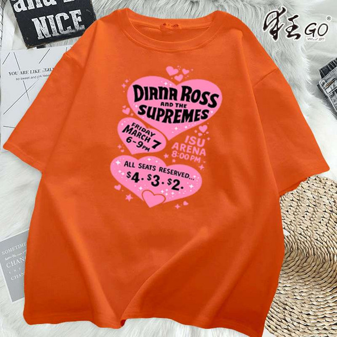 DIANA ROSS 純棉短袖T恤 印花上衣 簡約百搭, 橘色