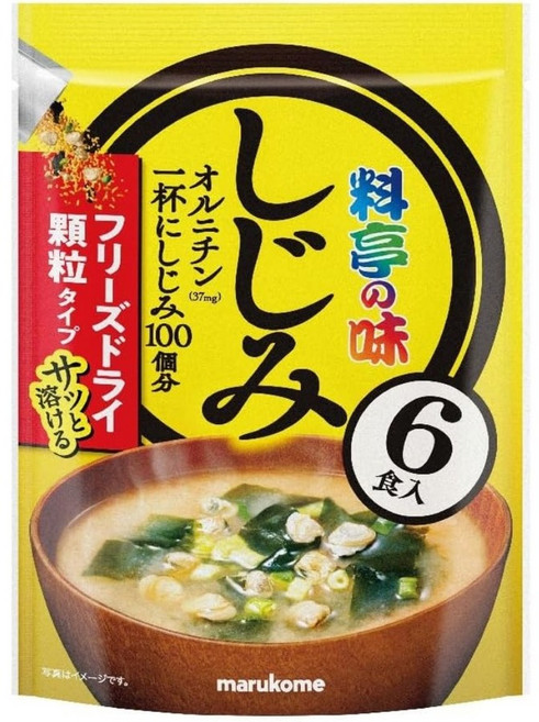 Marukome Corporation 일본직구 마루코메 료테이노 맛값 동결 건조 과립 된장국 민물 조개 6인분 x 6봉지, 6개, 1g