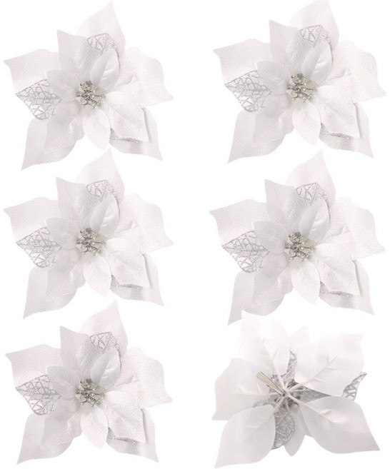 스투피드 크리스마스 트리장식 포인꽃, 1세트, 22cm 실버 6개입