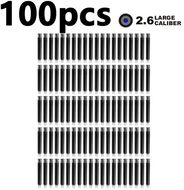 50/100개 만년필 잉크 카트리지 블랙 블루 레드 컬러 세트 2.6/3.4mm 리필 잉크 카트리지 보어 직경, 05 2.6mm 100pcs black