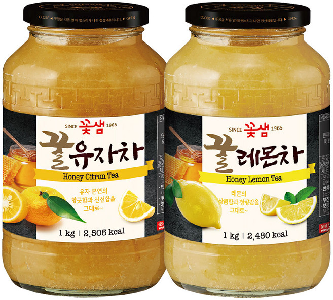 꽃샘 꿀유자차 1kg+꿀레몬차 1kg, 1kg, 4개, 1개입