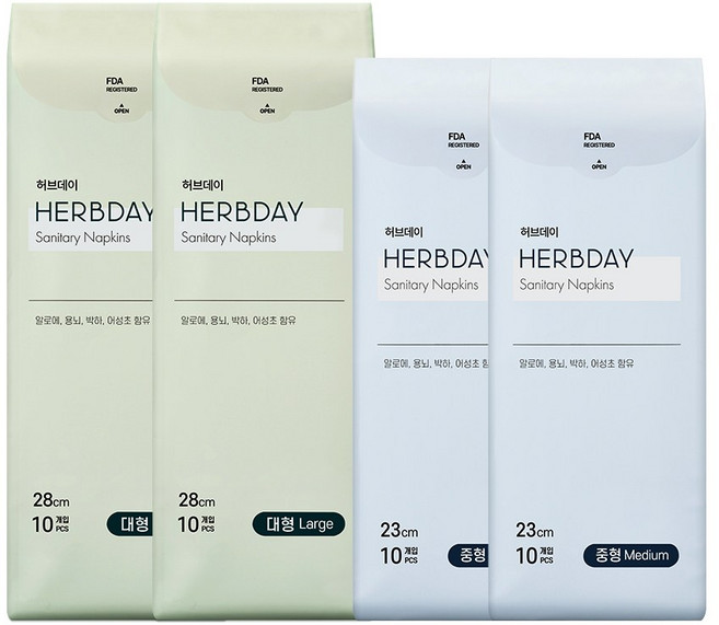 허브데이 생리대 대형2팩+중형2팩, 1개