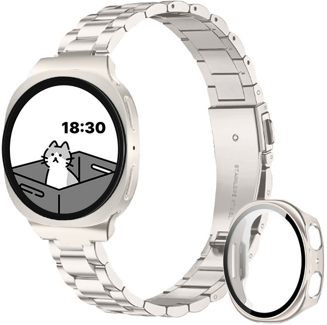 아이비온 갤럭시워치 슬림 메탈 스트랩 40 44 mm + 풀커버 케이스 세트, 스타라이트, 1개