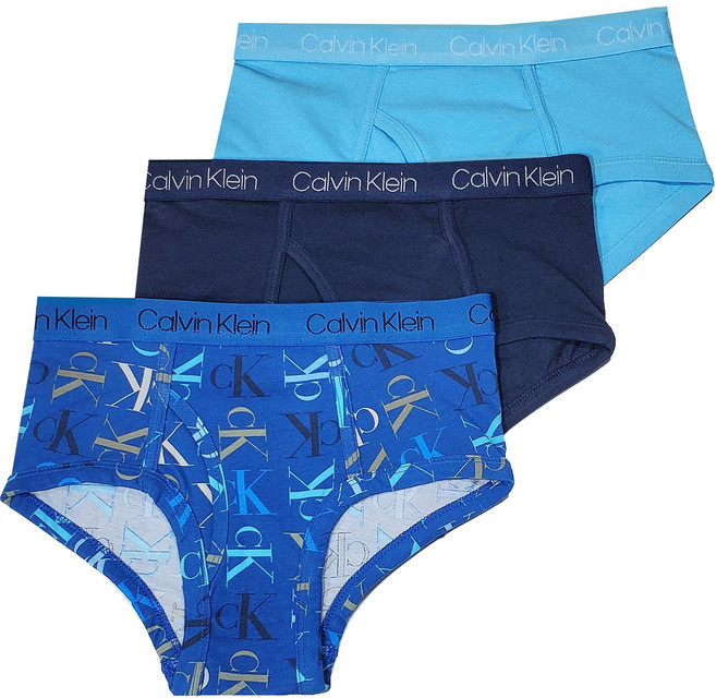 캘빈클라인키즈 남아 삼각팬티 하늘색-블루 CK 로고 3종세트