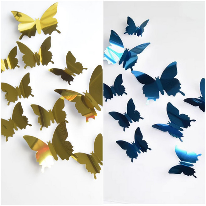 예삐스토어 12p 입체 나비 포인트 벽장식 자석부착 스티커 3d 벽지 데코 아이방, 골드+블루