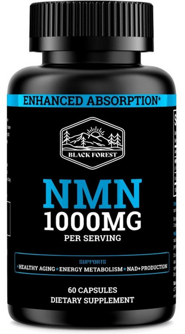 Black Forest 블랙 포레스트 NMN 1000mg 99% 고순도 바이오페린 60캡슐 2개, 60정