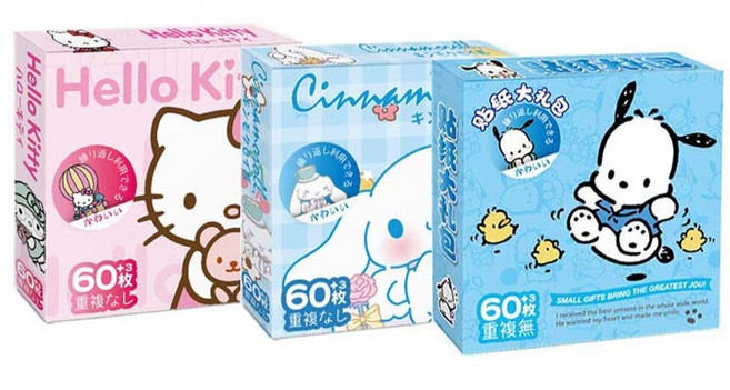 산리오 다꾸 스티커 X 3개 1통에 60+3장 pvc스티커 키티+시나모롤+포차코 어린이집선물 어린이집단체선물, 3통, 키티 핑크곰인형+시나모롤+블루포차코