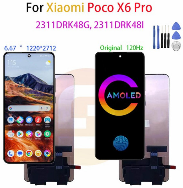 Xiaomi Poco X6 Pro 5G 2311DRK48G LCD 용 디스플레이 화면 지문 터치 스크린 디지타이저 어셈블리, 03 Yellow With Frame