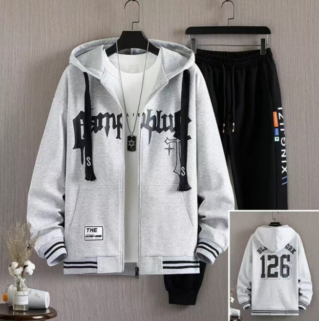 COSYEVNO 빅 사이즈 춘추 남성 후드 집업 긴바지 세트 FR1