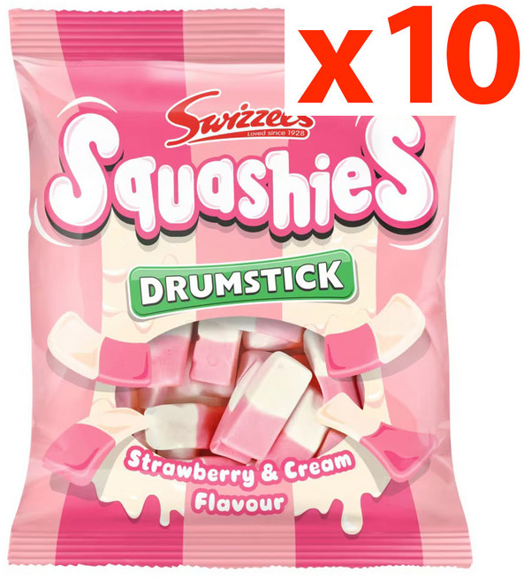 [영국발송]10개 스위즐스 드럼스틱 스쿼시 딸기&크림 맛 Swizzels Strawberry & Cream, 10개, 120g