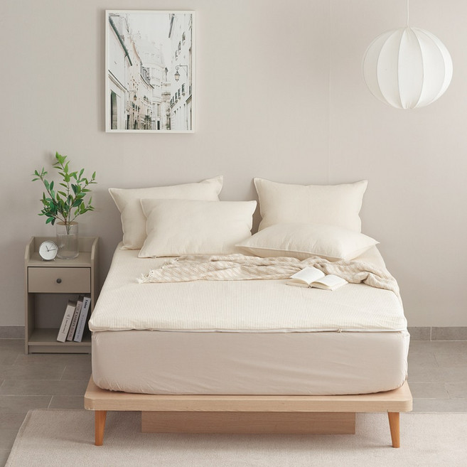 루마인홈 내추럴 코튼 면100% 롤링&방수 메모리폼 토퍼 매트리스, 아이보리