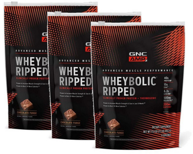 지엔씨 웨이볼릭 립드 프로틴 단백질 파우더 초콜릿퍼지맛 GNC AMP Wheybolic Ripped, 3개, 493.2g