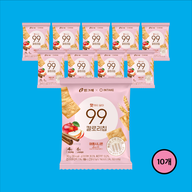 빙그레 99칼로리칩 애플시나몬, 10개, 99칼로리칩 버터솔트 10봉, 30g