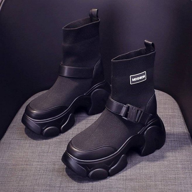 여성용 봄 가을 키높이 패션 캐주얼 운동화 부츠 7cm 힐 앵클 양말 OGRJAJ12J