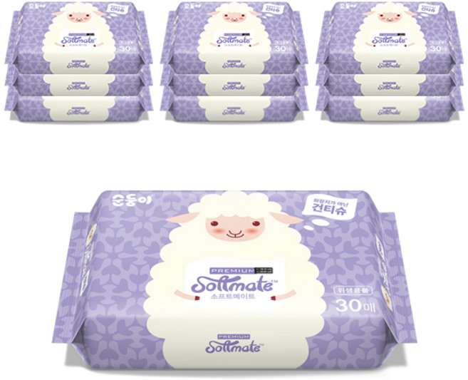 순둥이 소프트메이트 건티슈 프리미엄 휴대용 30매 10팩, 57g, 10세트