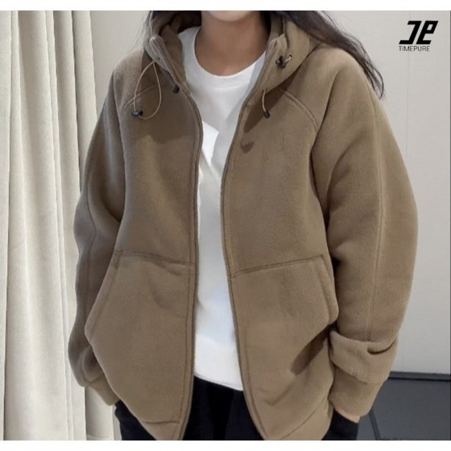 남여공용 커플용 오버핏 플리스 후드 집업 보온 양면 기모 아우터 포켓 자켓