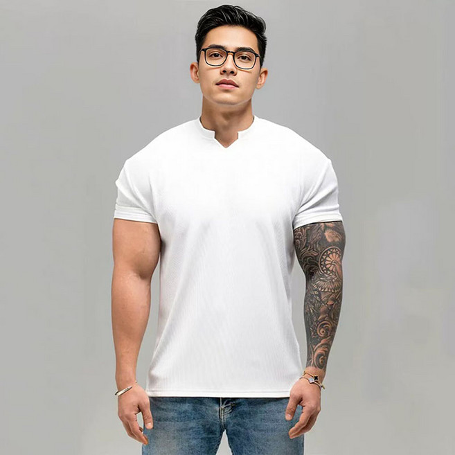 BIKASU 남성 여름 머슬핏 반팔티 데일리 베이직 반팔 티셔츠