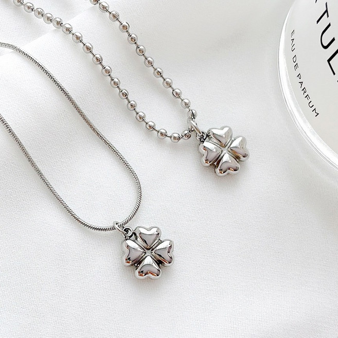 써지컬 스틸 실버 네잎클로버 하트 행운 우정 커플 목걸이 7종 체인