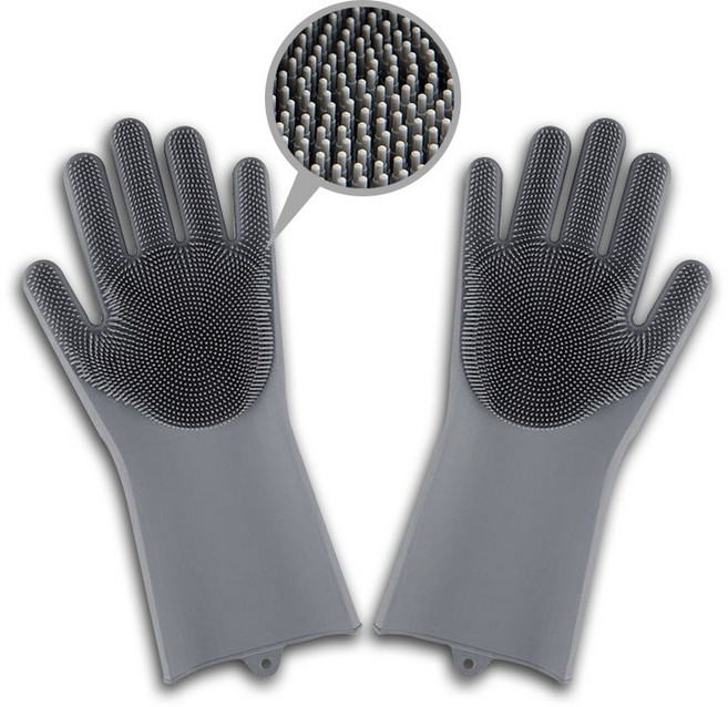 올라이프지 1+1 브러쉬 고무장갑 일체형 실리콘 수세미, 2개, FREE(one size), 그레이