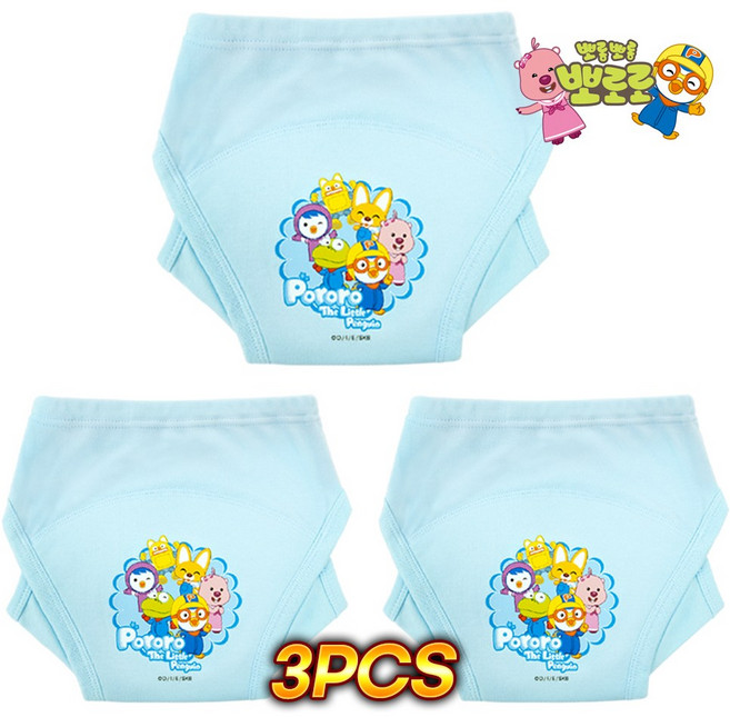 화영탈렌트 뽀로로 유아 샘방지 순면 배변 훈련 팬티 2P, 3개, 블루