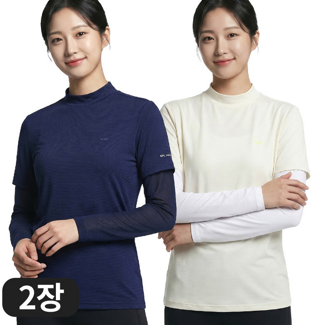 BFL 여성 냉감 반목 쿨티 프리미엄 팔토시 쿨티셔츠 골프웨어 아웃도어 등산 작업복 2장세트