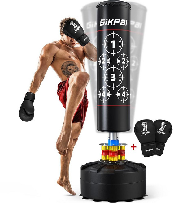 복싱 글러브가 있는 GIKPAL 프리스탠딩 펀칭백 스탠드가 있는 헤비 복싱백 MMA 무술 복싱 훈련용 킥복싱백, Number Punching Bag