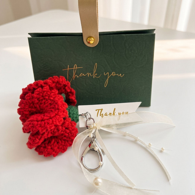 (패키지 포함) 어버이날 스승의날 행사용 핸드메이드 카네이션키링 브로치 열쇠고리, 키링 레드, 1개