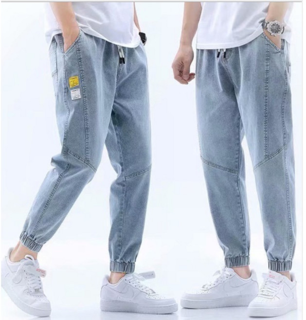 BOLUN 束腳牛仔褲 韓版九分休閒工裝褲