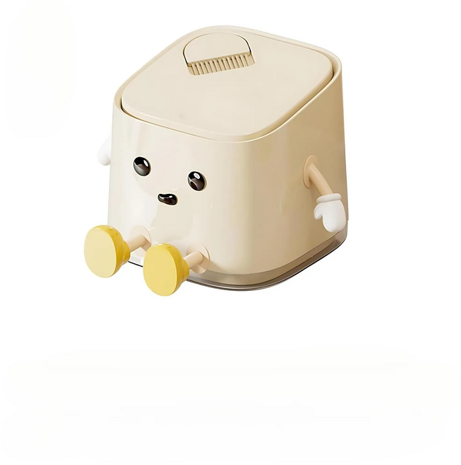 북유럽 귀여운 캐릭터 미니 쓰레기통 크림색 탁상용 사무실 욕실 다용도 휴지통, 젖빛 으로 앉은 자세