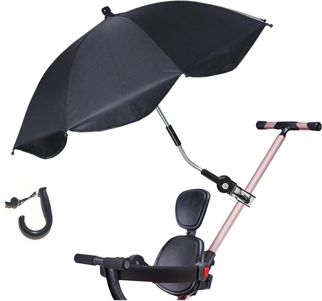 MONI 유모차햇빛가리개 햇빛 유모차양산 트라이크양산 방 우산 차양막 접이식, 1개, 블랙 레이스 긴 손잡이 85cm