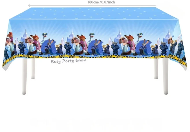 주토피아 2 테마 파티 장식 접시 테이블보 케이크 토퍼 배너 컵 생일 크리스마스 어린이 용품, 03 1pcs Tablecloth