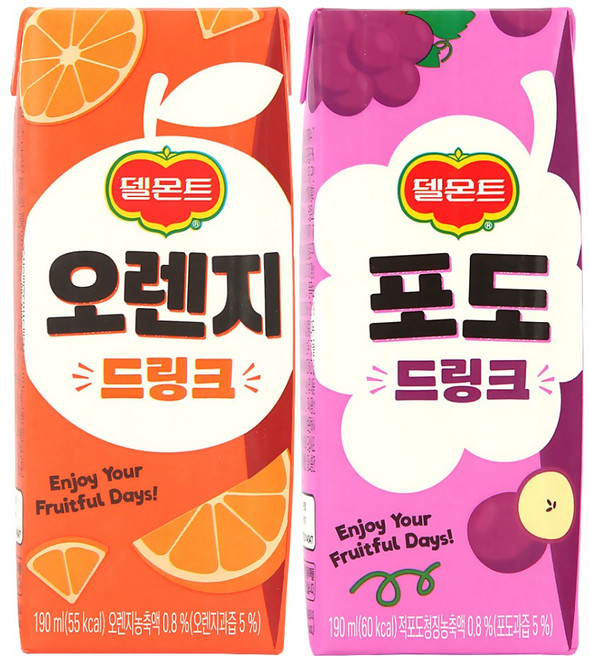 델몬트 드링크 190ml (오렌지x24팩) + (포도x24팩), 48개