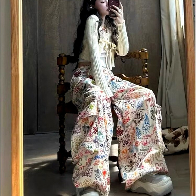 웹툰그래피티 캐주얼프린팅와이드 레그팬츠 /pt003