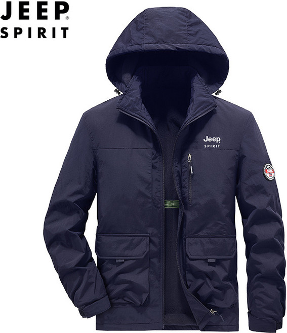 JEEP SPIRIT 지프 스피릿 남성용 캐주얼 바람막이 기모 안감자켓 후드 탈부착 자켓 2870+양말