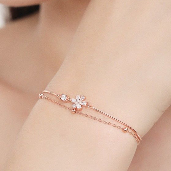besteffie 여성용 플라워 팔찌 심플한 디자인 이중 체인 도금 팔찌 선물 추천 K83