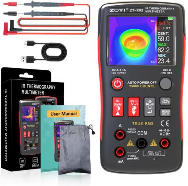 열화상카메라 적외선 온도측정기 ZOYI R02 카메라 240240 픽셀 고정밀 및 멀티미터 콤보 유지보수 PCB 파이프라인 검사용, 1)ZT-R02 package1