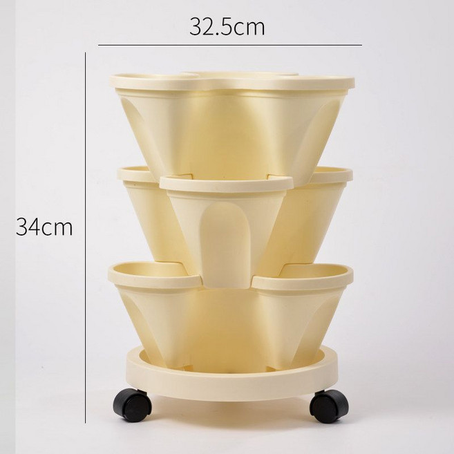 3구 핑크 플라스틱 잎 트레이 녹색 수직화분 화분 딸기 네 상추 화초재배 딸기화분 3단, 2.베이지색3장3장대야3개+트레이+범용바퀴