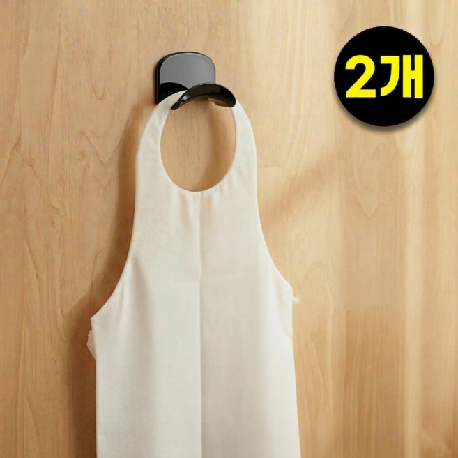 무타공 일회용 앞치마 걸이 식당 업소용 접착식 옷걸이 거치대 부직포 다용도 걸이대 고리, 블랙, 2개