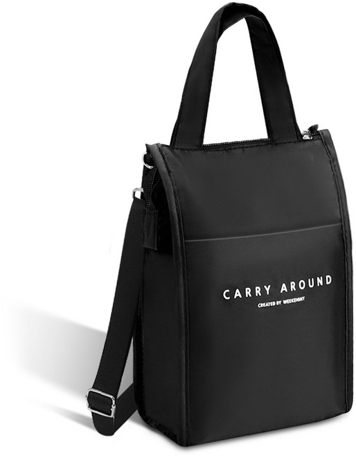 BUZOO 작은 사이즈 토트 크로스 보냉가방 휴대용 보온백 도시락 가방 보냉가방, 검은색, 1개