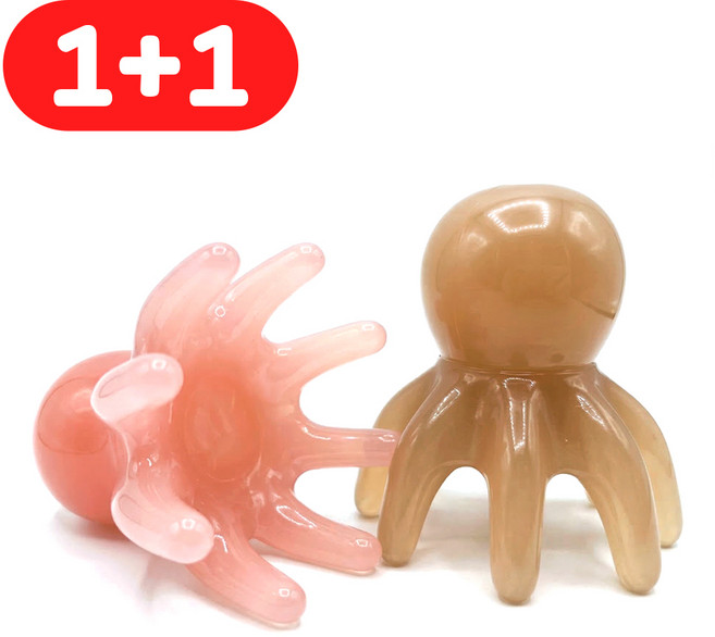 루이벤 문어 괄사 마사지기 두피마사지기 얼굴 승모근 전신 바디 지압기 셀프마사지기, 문어마사지괄사-브라운, 2개