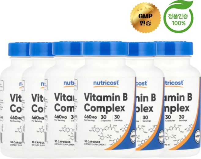 3+3 뉴트리코스트 비타민B 복합체 460mg 캡슐 30정, 6개 - 쿠팡