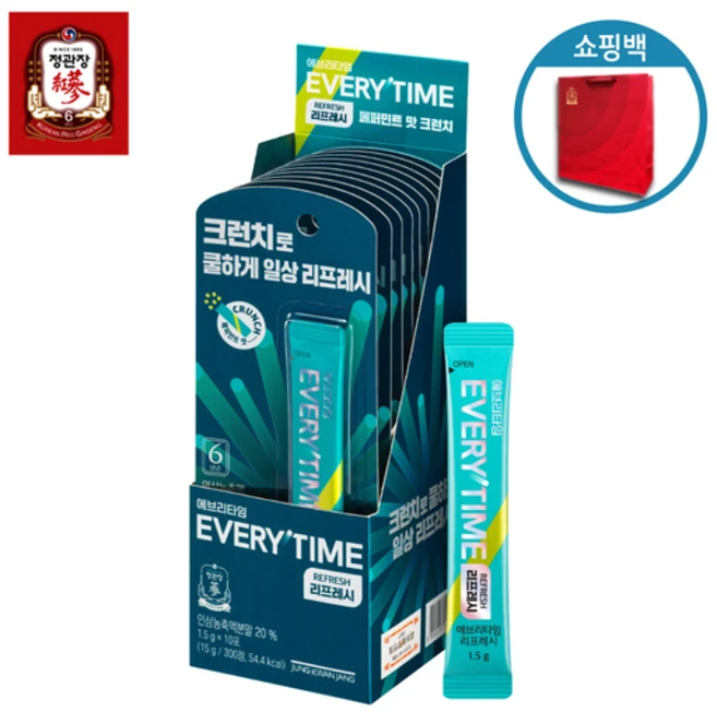 정관장 에브리타임 리프레시 + 쇼핑백 포함, 10개, 1.5g - 쿠팡