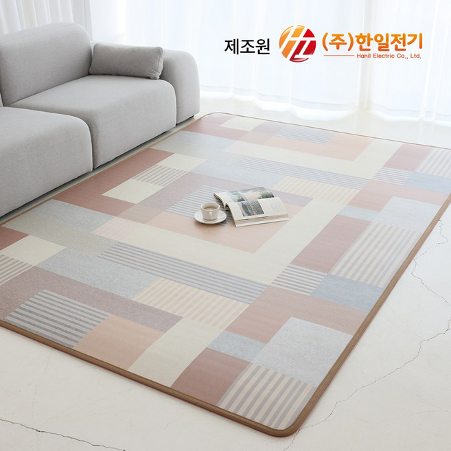 [국내생산]한일 전기매트 거실용 전기장판 온열매트 거실 탄소 카페트 모던 격자 무늬 전자파없는 매트 EMF 모노륨 구들장 마루 대형 특대형, 특대형 3~4인용 230x183cm_분리난방