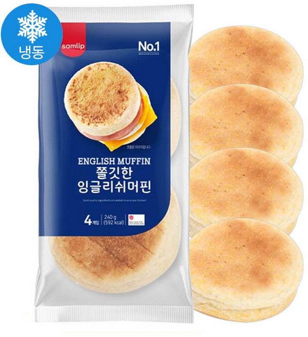 삼립 냉동 쫄깃한 잉글리쉬 머핀 240g (60gX4입) 머핀빵 버거번 브런치 식사빵, 60g, 4개