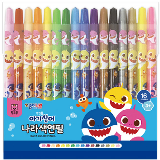 종이나라 핑크퐁 나라 색연필 12색 16색 상어가족 미술색연필