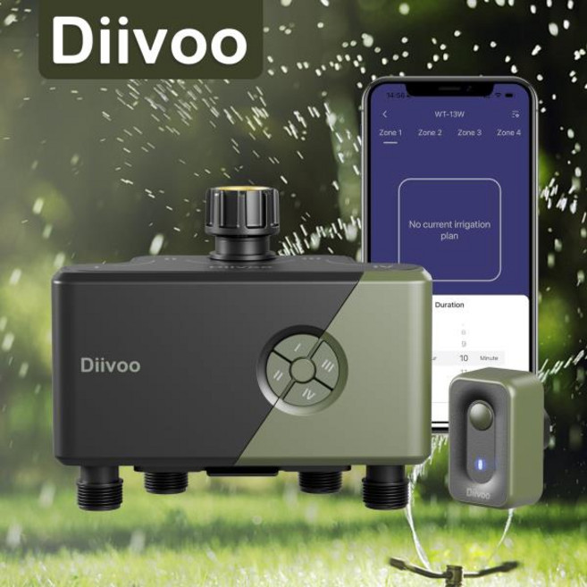 충전식농약분무기 Diivoo 정원 WiFi 물 타이머 자동 관개 급수 시스템 컨트롤러 비 지연 수동 급수 4 구역, 01 4 ZONE-NH, 1개